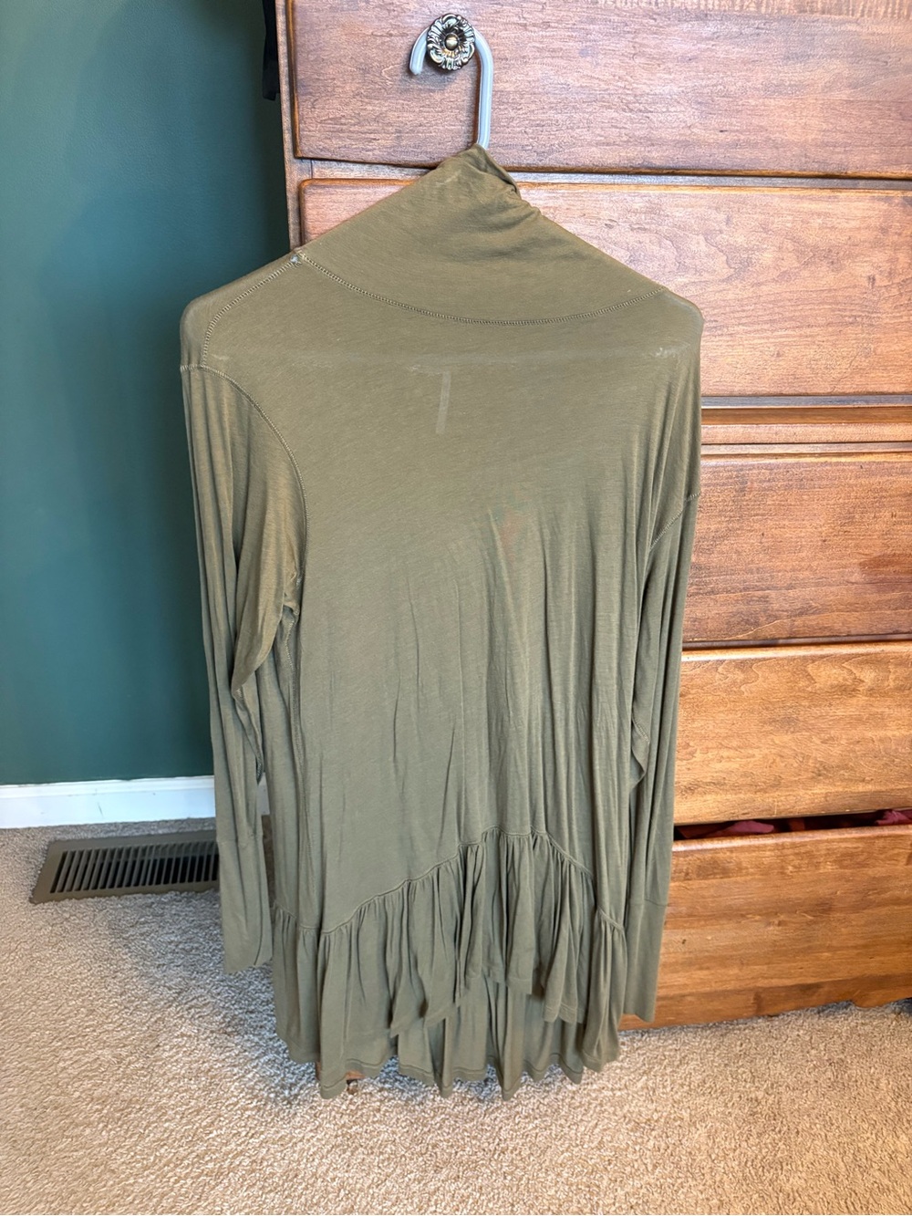 Free People Olive Green Long Sleeve Ruffle Hem Dress